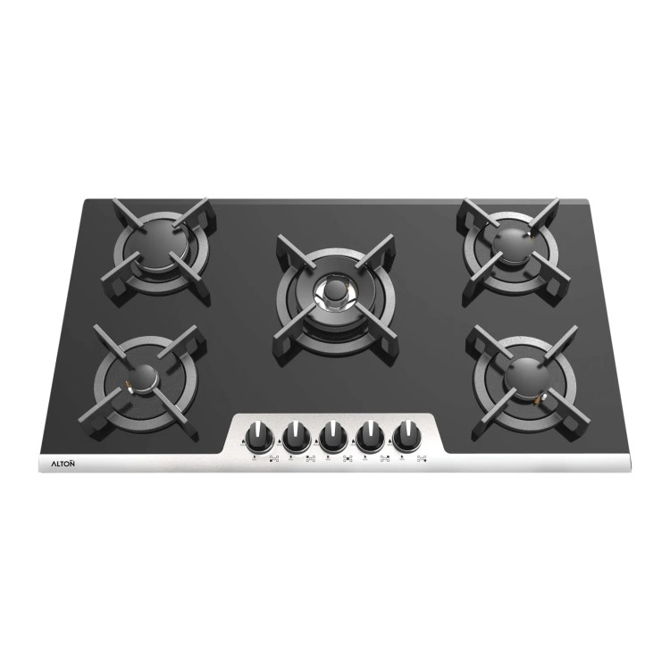 اجاق گاز صفحه ای شیشه مشکی لبه استیل آلتون مدل GS526N پنج شعله